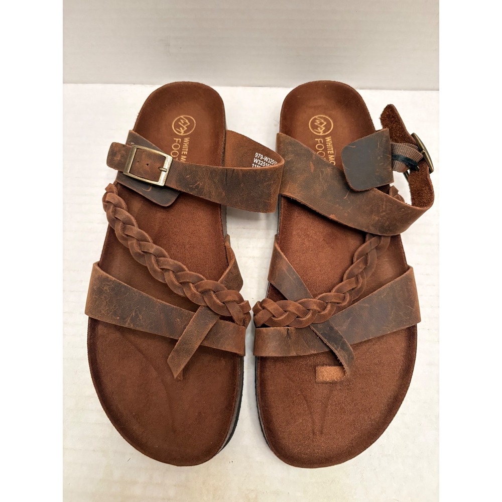 White Mountain Hazy Brown Leather Braided Toe Loop Sandals Womens 11M W32516